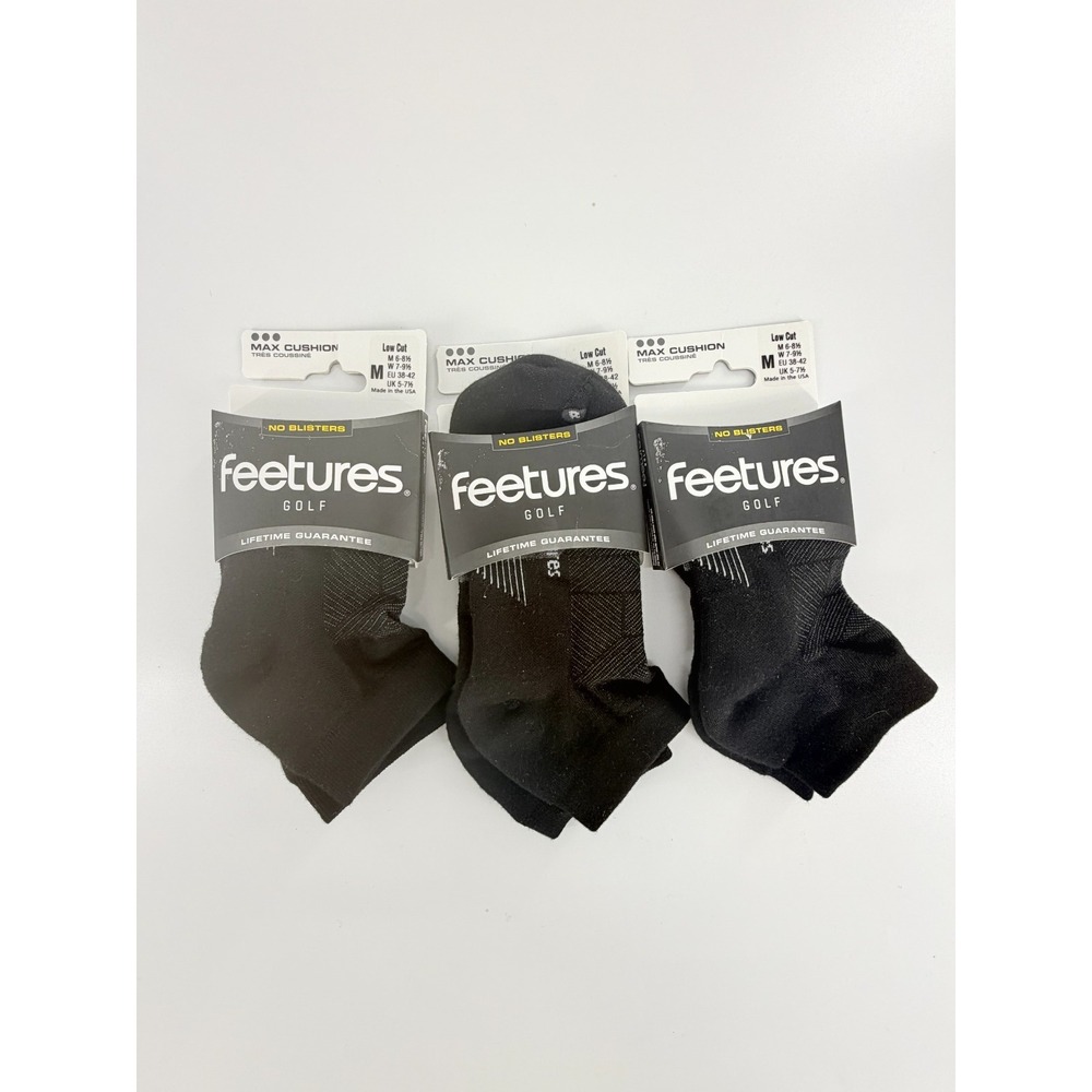 3 Pairs Feetures Men's Golf Max Cushion Low Cut Socks Size M 6-8.5 Black NWT